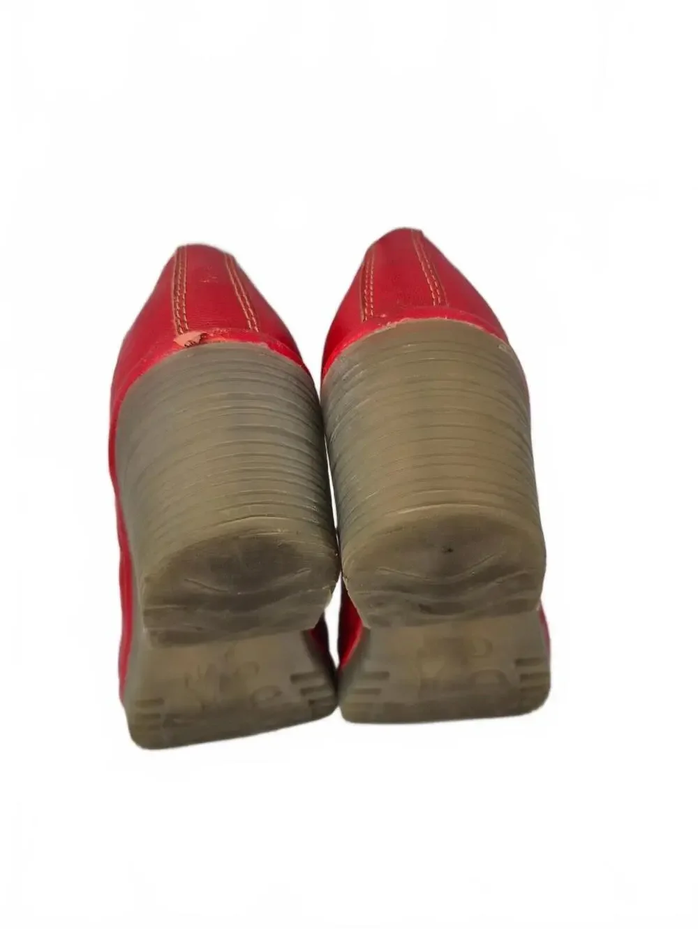 Fly London Red Leather Block Heel Pumps. Features Soft Leather Uppers, Slip-On D